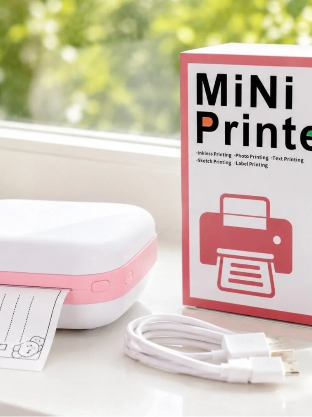 Pink & White Mini Portable Thermal Printer – Inkless